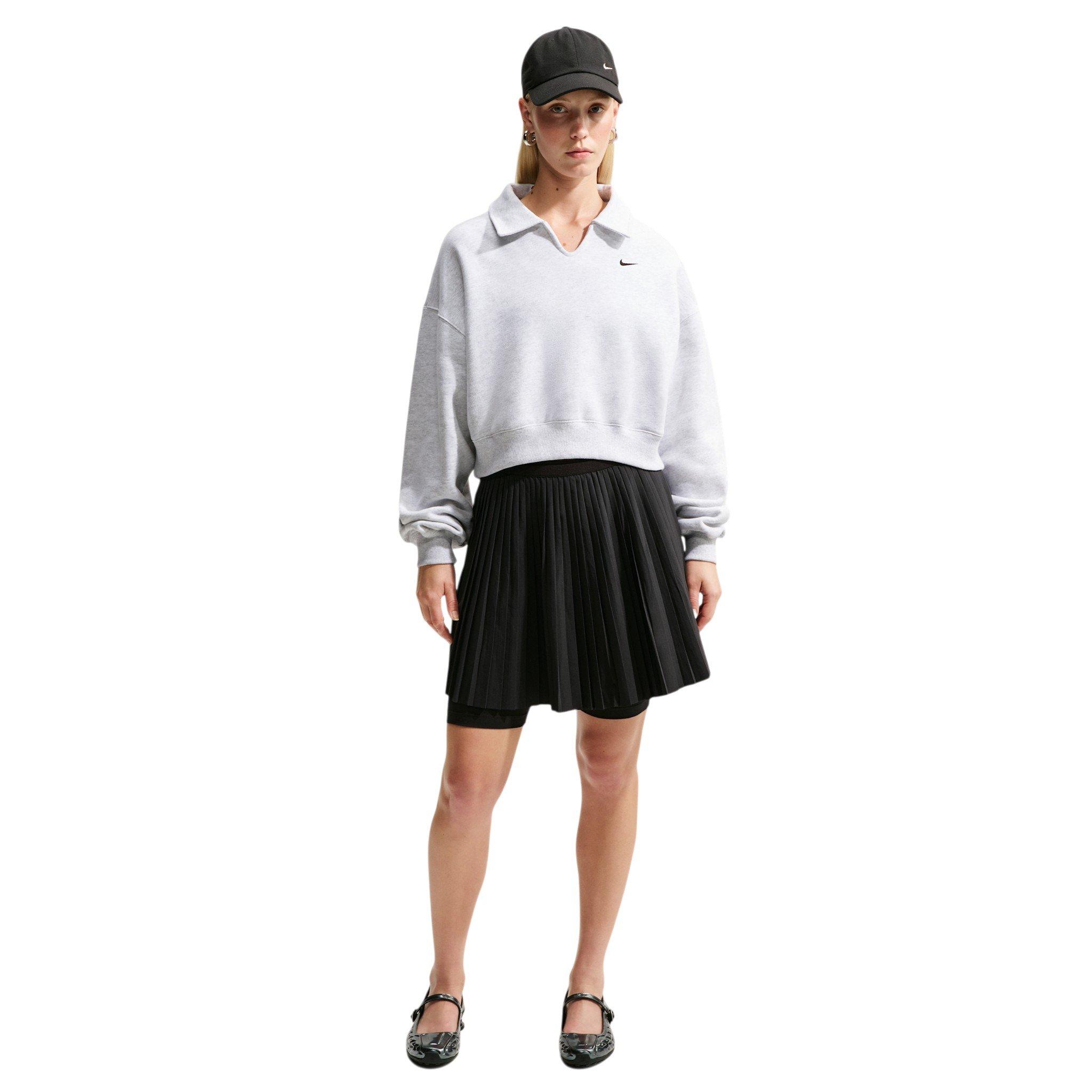 Nike Women's Studio Fleece Med-Weight Oversized Cropped Polo - Birch Heather - BIRCH HEATHER